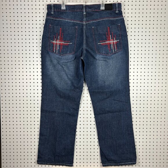 Urban Label Y2K Baggy Skater Jeans 40x32 Blue Red‎ Stitched 90s Wide Leg Gothic - Picture 1 of 9